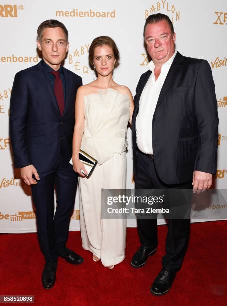 Actors Volker Bruch, Liv Lisa Fries and Peter Kurth attend the premiere of Beta Film's 'Babylon Berlin' at The Theatre at Ace Hotel on October 6,...