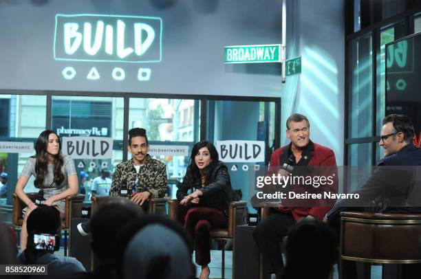 Actors Arielle Carver-O'Neill, Ray Santiago, Dana DeLorenzo and Bruce Campbell visit Build to discuss 'Ash Vs Evil Dead' at Build Studio on October...