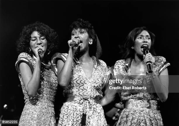 Photo of POINTER SISTERS and Anita POINTER and Ruth POINTER and June POINTER; Anita, Ruth and June Pointer performing on stage, group