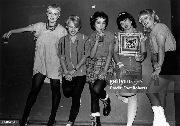 American pop group The Go-Go's, USA, circa 1980. Left to right: singer Belinda Carlisle, drummer Gina Schock, rhythm guitarist Jane Wiedlin, bassist...