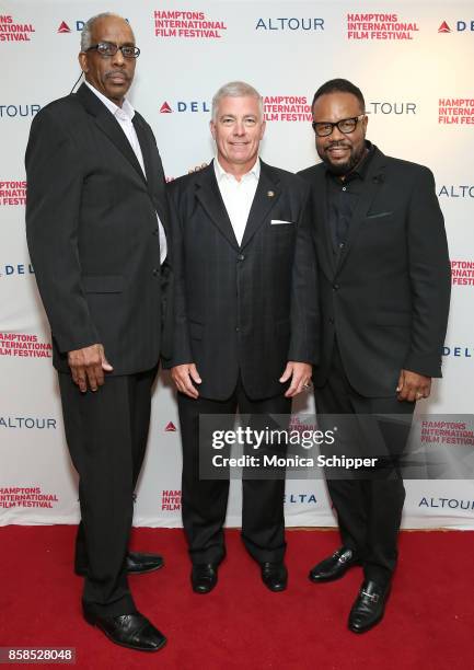 Kevin Lloyd, Bryan Poore and David Spivey attend the photo call for "The First To Do It" at Bay Street Theater, 1 during Hamptons International Film...