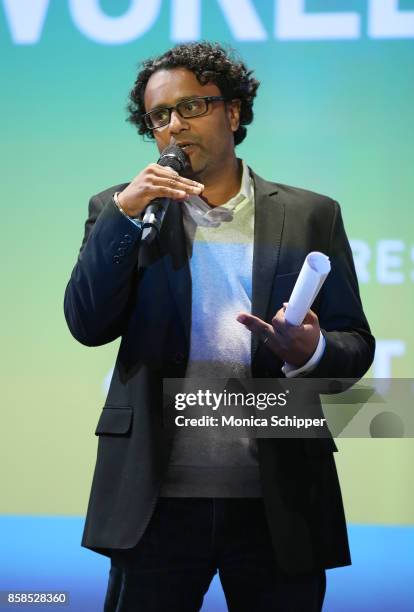 Producer Arka Sengupta speaks on stage during the session for "The First To Do It" at Bay Street Theater, 1 during Hamptons International Film...