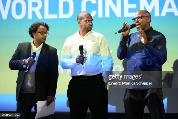 Executive Producer Arka Sengupta and Directors Chike Ozah and Coodie speak on stage during the session for "The First To Do It" at Bay Street...