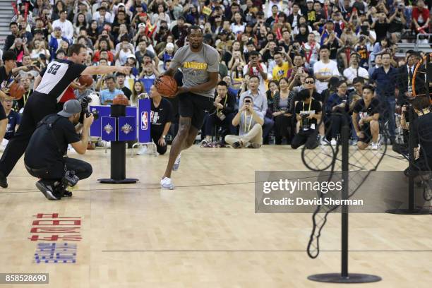 Kevin Durant of the Golden State Warriors participates during fan day as part of 2017 NBA Global Games China on October 7, 2017 at the Oriental...