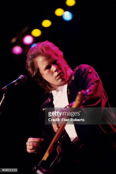 Photo of Jeff HEALEY, Blind guitarist Jeff Healey performing on stage at the Brendan Byrne Arena in East Rutherford