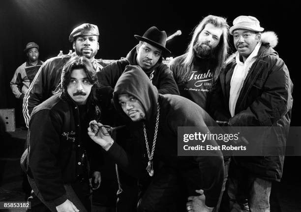 Run DMC with Rick Rubin, Russell Simmons and Vinnie Giordano producer of the 'Tougher Than Leather' movie at The Ritz in New York City on January 28,...