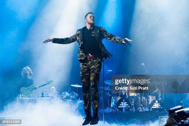 Frontman Dan Reynolds of Imagine Dragons performs at KeyArena on October 6, 2017 in Seattle, Washington.