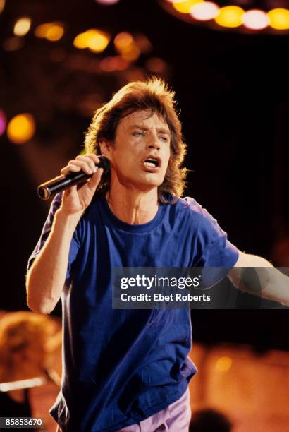 Photo of Mick JAGGER and LIVE AID, of the Rolling Stones, performing live onstage solo at Live Aid