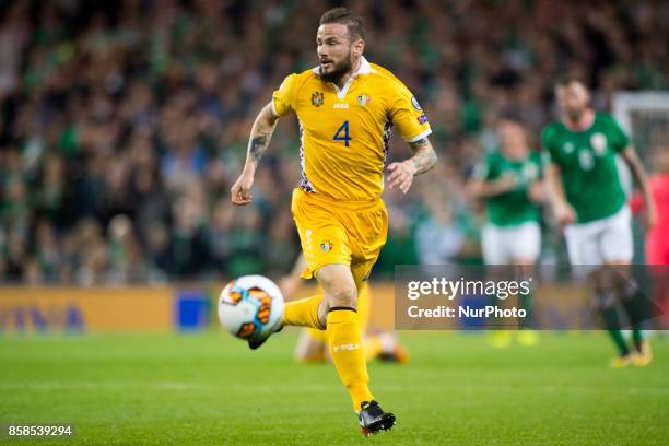 Petru Racu of Moldova controls the ball during the FIFA World Cup 2018 Qualifying Round Group D match between Republic of Ireland and Moldova at...