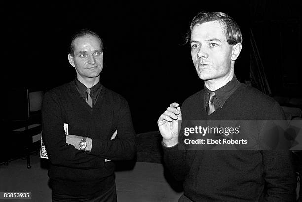 Ralf HUTTER and Florian SCHNEIDER and KRAFTWERK; Florian Schneider and Ralf Hutter, posed at party