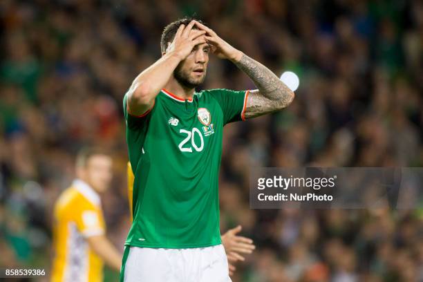 Shane Duffy of Ireland reacts during the FIFA World Cup 2018 Qualifying Round Group D match between Republic of Ireland and Moldova at Aviva Stadium...