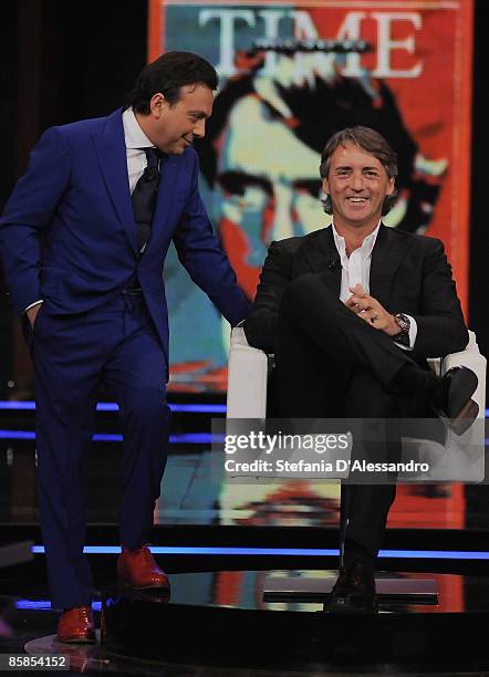 Piero Chiambretti and Roberto Mancini attend 'Chiambretti Night', Italian TV Show held at Italia1 Studios on April 7, 2009 in Milan, Italy.