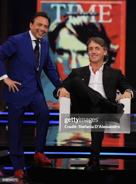 Piero Chiambretti and Roberto Mancini attend 'Chiambretti Night', Italian TV Show held at Italia1 Studios on April 7, 2009 in Milan, Italy.