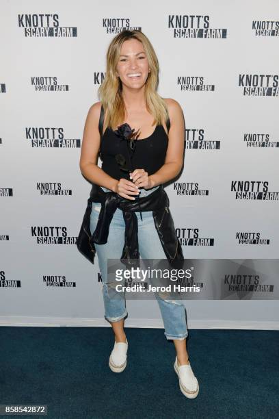 Television personality Becca Tilley visits Knott's Scary Farm at Knott's Berry Farm on October 6, 2017 in Buena Park, California.