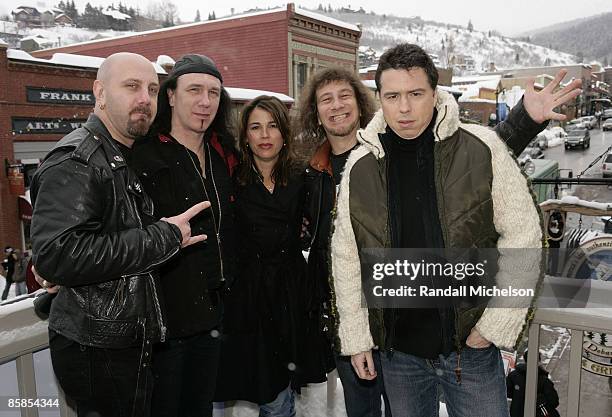 Musician G5, musician Steve "Lips" Kudlow, producer Rebecca Yeldham, musician Robb Reiner and director Sacha Gervasi pose at the Sky 360 by Delta...