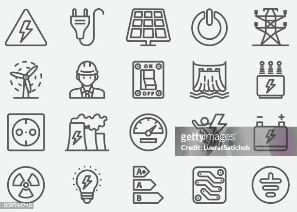 ilustraciones, imágenes clip art, dibujos animados e iconos de stock de iconos de línea de electricidad - alto voltaje