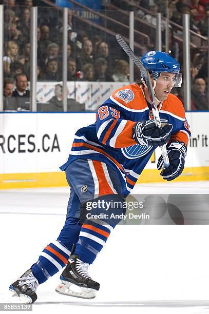 Sam Gagner of the Edmonton Oilers skates during the game against the Detroit Red Wings at Rexall Place on March 24, 2009 in Edmonton, Alberta,...