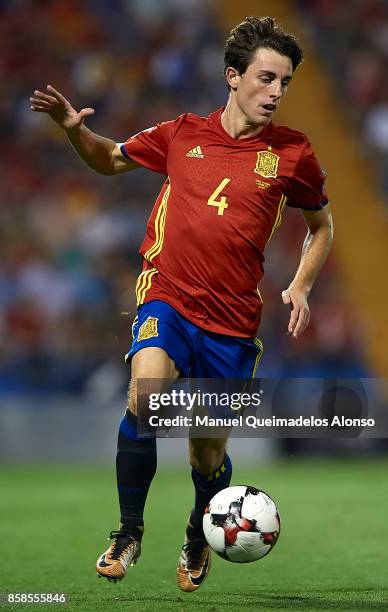 Alvaro Odriozola of Spain runs with the ball during the FIFA 2018 World Cup Qualifier between Spain and Albania at Rico Perez Stadium on October 6,...