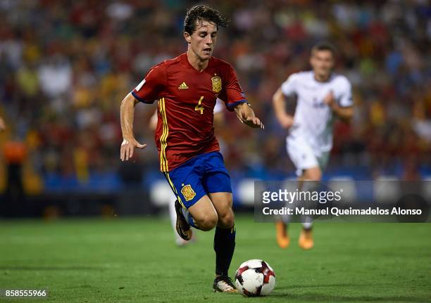 Alvaro Odriozola of Spain runs with the ball during the FIFA 2018 World Cup Qualifier between Spain and Albania at Rico Perez Stadium on October 6,...