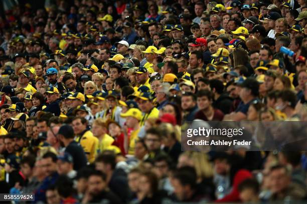 Mariners fans during the round one A-League match between the Central Coast Mariners and the Newcastle Jets at Central Coast Stadium on October 7,...