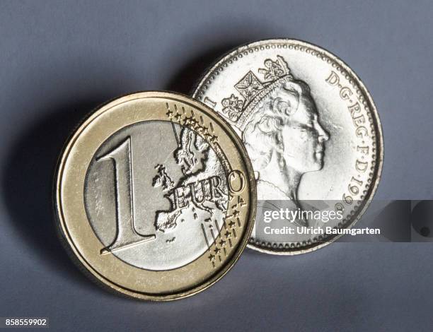 Symbol photo on the subject Brexit, European Union, Great Britain, etc. The picture shows a British pound coin with the portrait of Queen Elizabeth...