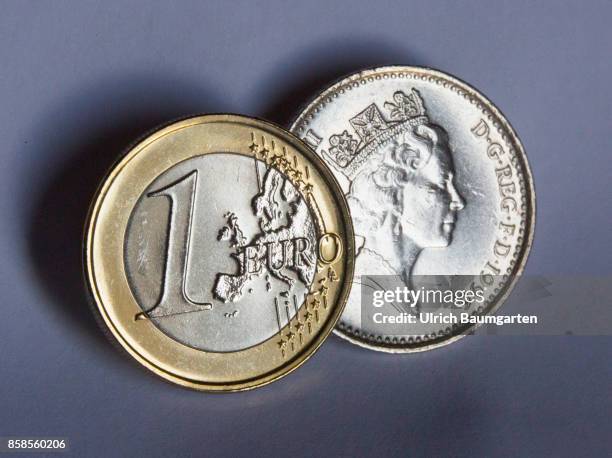 Symbol photo on the subject Brexit, European Union, Great Britain, etc. The picture shows a British pound coin with the portrait of Queen Elizabeth...