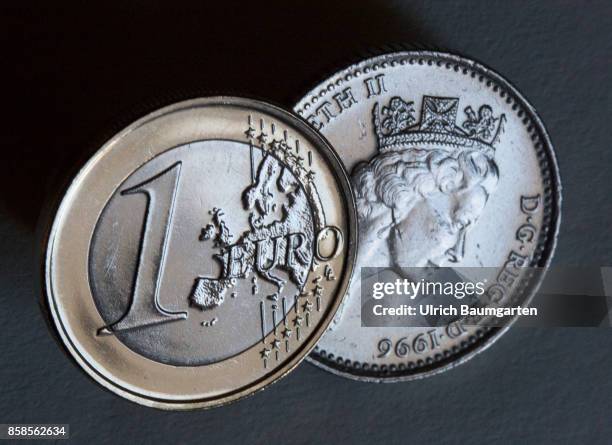 Symbol photo on the subject Brexit, European Union, Great Britain, etc. The picture shows a British pound coin with the portrait of Queen Elizabeth...