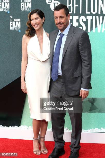 Adam Sandler and Jackie Sandler attend "The Meyerowitz Stories" UK Premiere during the 61st BFI London Film Festival at Embankment Gardens Cinema on...