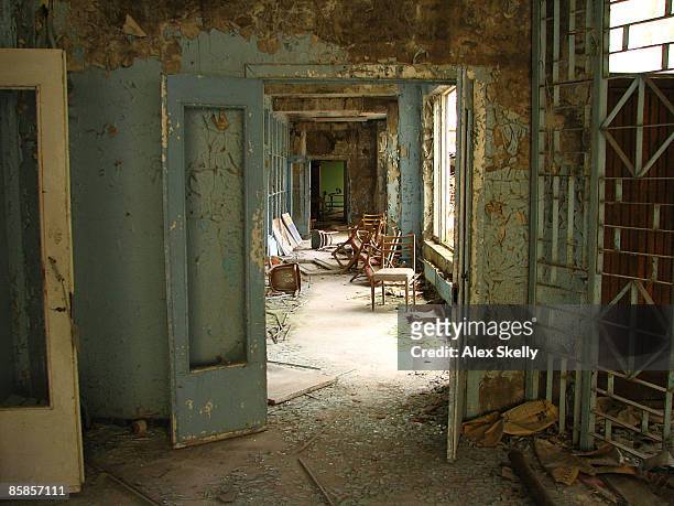 the remains of a building at the chernobyl nuclear - pripyat city stock pictures, royalty-free photos & images