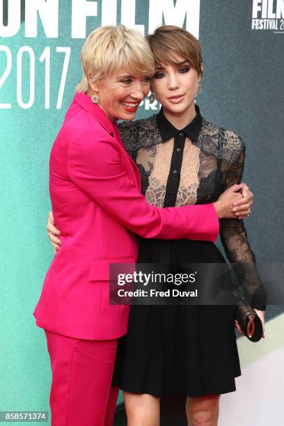 Emma Thompson and Gaia Wise attend "The Meyerowitz Stories" UK Premiere during the 61st BFI London Film Festival at Embankment Gardens Cinema on...