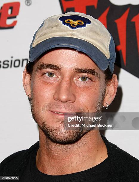 Wrestler CM Punk arrives at the 1st Annual Epiphone Revolver Golden Gods Awards at the Club Nokia on April 7, 2009 in Los Angeles, California.