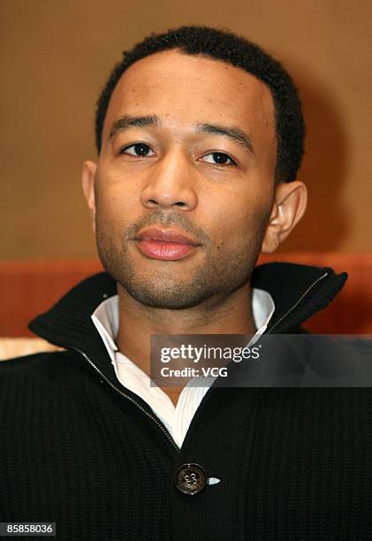 Singer John Legend attends a press conference on April 7, 2009 in Shanghai, China. John Legend is in Shanghai for a live concert which will be held...