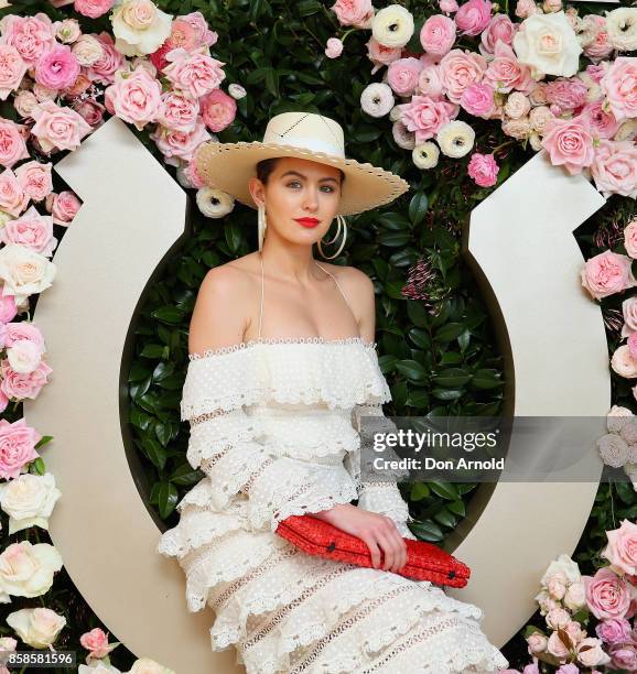 Jesinta Franklin attends Moet & Chandon Spring Champion Stakes Day at Royal Randwick Racecourse on October 7, 2017 in Sydney, Australia.