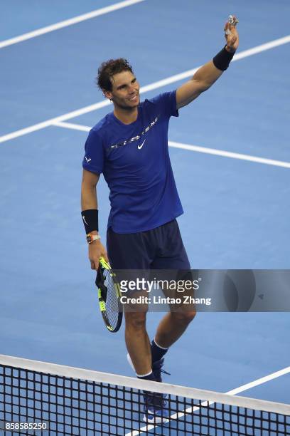 Rafael Nadal of Spain celebrates after winning the Men's Singles Semifinals match against Grigor Dimitrov of Bulgaria on day eight of 2017 China Open...