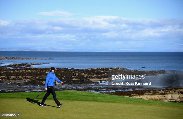 Rory McIlroy of Northern Ireland walks onto the 12th fairway during day three of the 2017 Alfred Dunhill Championship at Kingsbarns on October 7,...