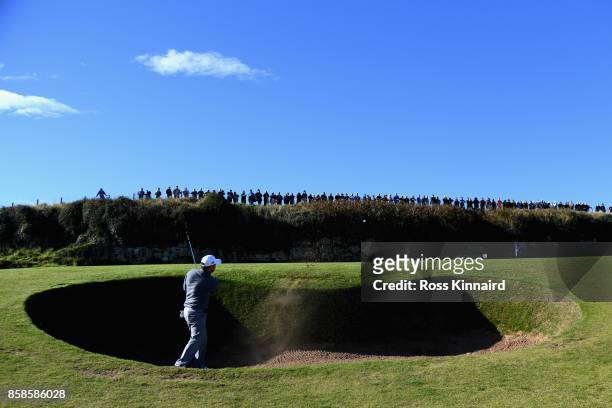 Richard Sterne of South Africa plays his second shot out of the 13th bunker during day three of the 2017 Alfred Dunhill Championship at Kingsbarns on...