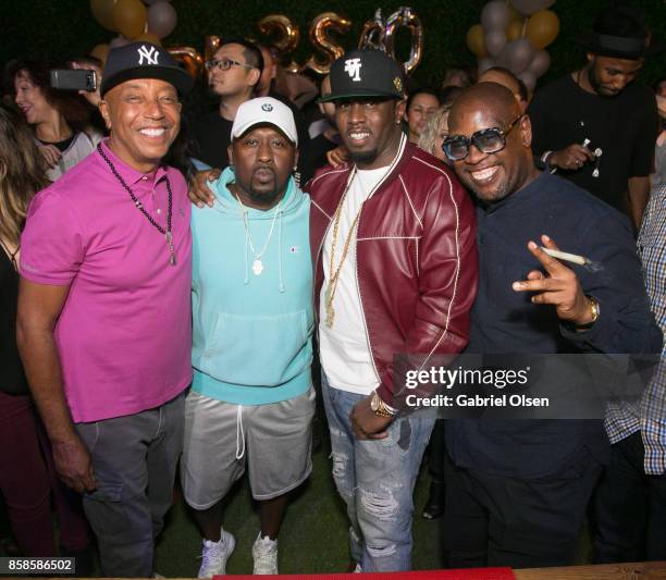 Russell Simmons, O'Neal McKnight, Sean Diddy Combs and guest attend Russell Simmons' 60th Birthday Party at his Tantris Yoga Center on October 6,...