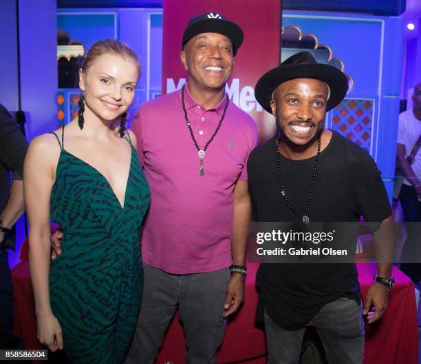 Izabella Miko, Russell Simmons and guest attend Russell Simmons' 60th Birthday Party at his Tantris Yoga Center on October 6, 2017 in West Hollywood,...