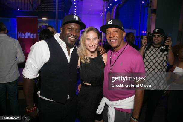 Myorr Janha, guest and Russell Simmons attend Russell Simmons 60th Birthday Party at his Tantris Yoga Center on October 6, 2017 in West Hollywood,...