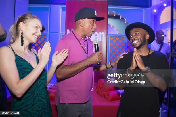 Izabella Miko, Russell Simmons and guest attend Russell Simmons' 60th Birthday Party at his Tantris Yoga Center on October 6, 2017 in West Hollywood,...