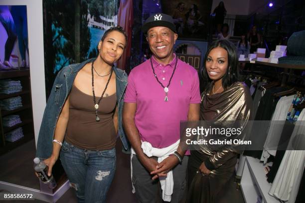 Daphne Wayans and Russell Simmons attend Russell Simmons' 60th Birthday Party at his Tantris Yoga Center on October 6, 2017 in West Hollywood,...