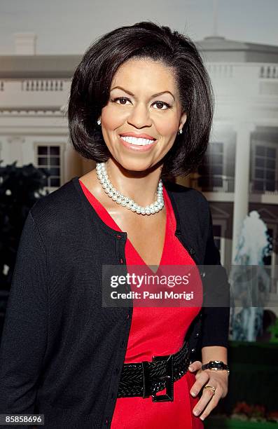 The wax replica of Michelle Obama at the unveiling of a "Michelle Obama" wax figure at Madame Tussauds on April 7, 2009 in Washington, DC.