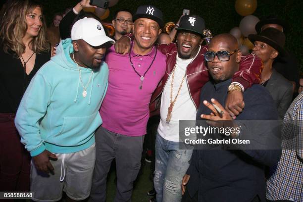 Neal McKnight, Russell Simmons, Sean Diddy Combs and guest attend Russell Simmons' 60th Birthday Party at his Tantris Yoga Center on October 6, 2017...