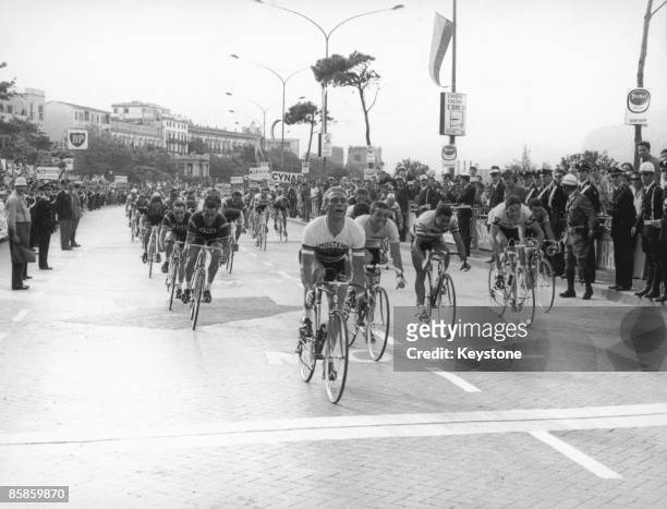 The cyclists pass through Palermo in Sicily on the 6th Stage of the 50th Giro d'Italia , 25th May 1967. German cyclist Rudi Altig is currently in the...
