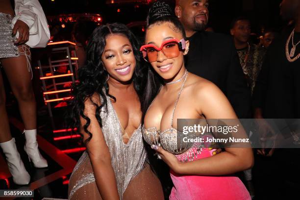 Trina and Cardi B attend the 2017 BET Hip Hop Awards on October 6, 2017 in Miami Beach, Florida.