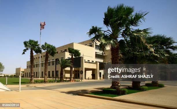 Picture taken on October 7, 2017 shows a view of the exterior of the US embassy in the Sudanese capital of Khartoum.