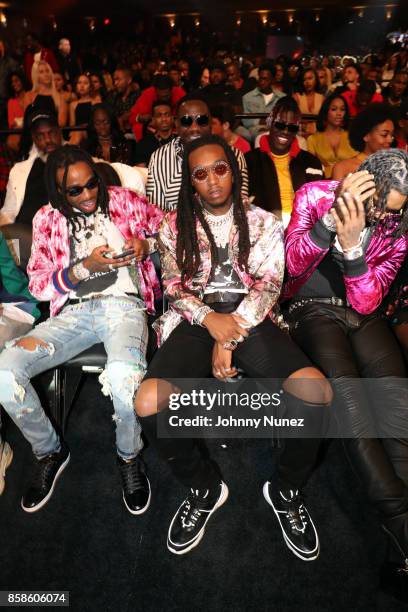 Quavo, Takeoff, and Offset aka Migos attend the 2017 BET Hip Hop Awards on October 6, 2017 in Miami Beach, Florida.