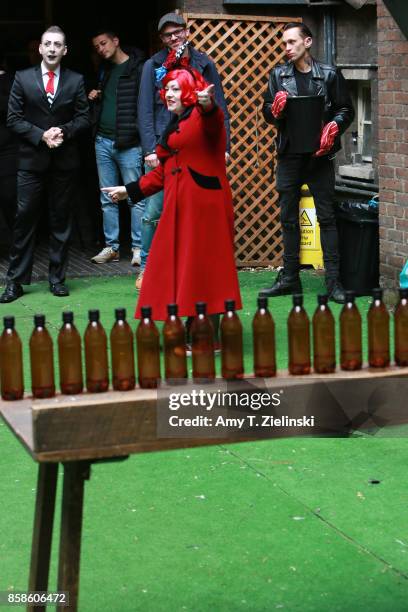 Rose Thorne and Benjamin Louche founders of the Double R Club welcome fans to the rock throwing competition during the Twin Peaks UK Festival 2017 at...