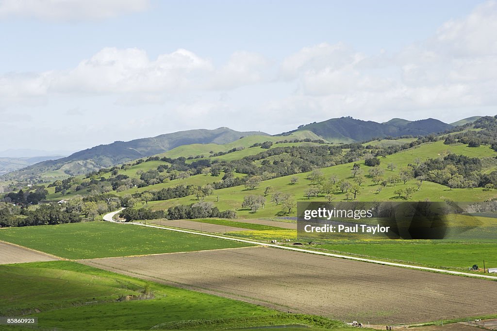 Farm with green hills