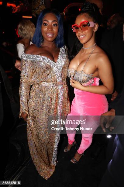 Spice and Cardi B attend the 2017 BET Hip Hop Awards on October 6, 2017 in Miami Beach, Florida.